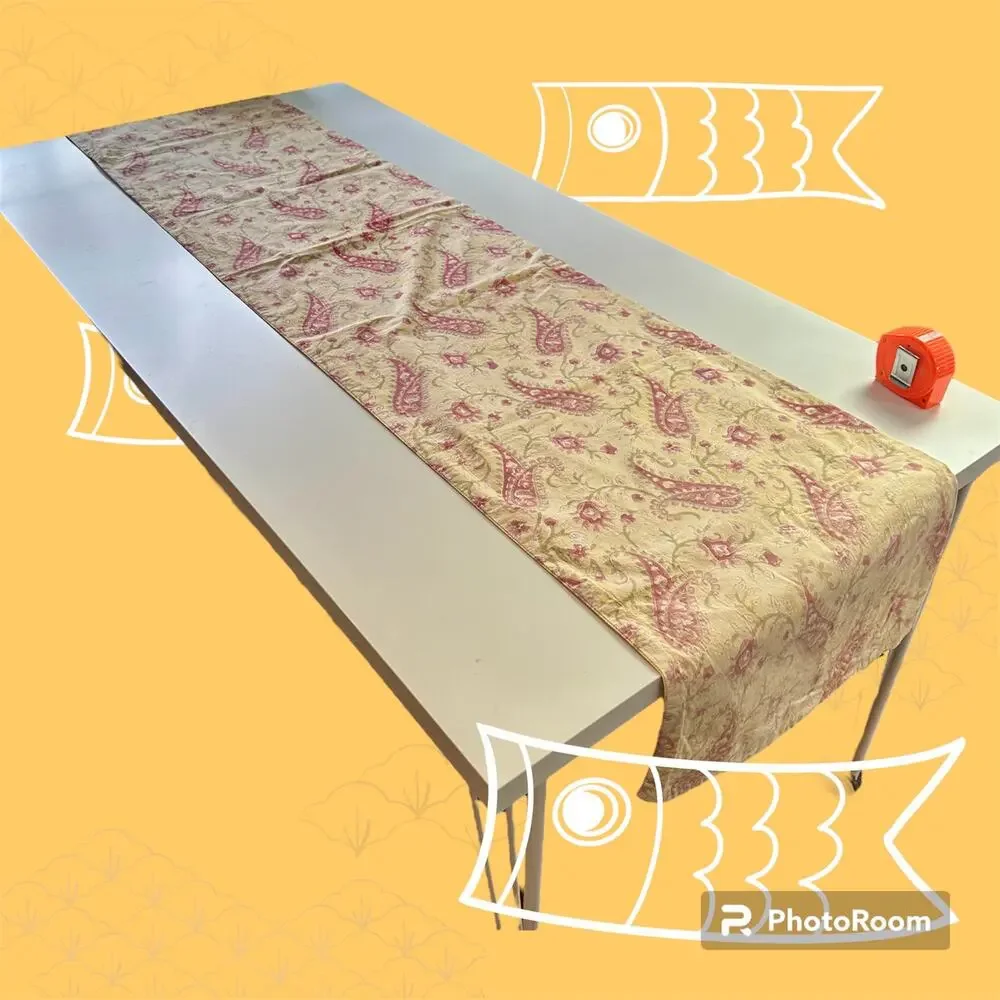 Pottery Barn Yellow Red Green Paisley 100% Cotton Table Runner 18